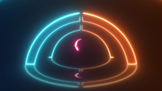 Blue and Orange Neon Rounded Pyramid Loop - Video 4K