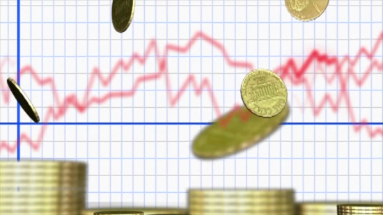 Coins Falling and Red Chart Loop - Video HD