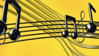 Black Music Notes over Yellow Loop - Video HD